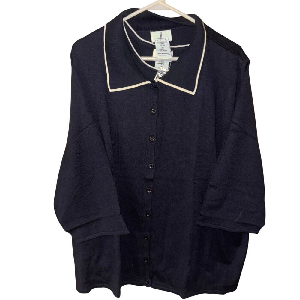 JL Studio women’s white black collared cardigan two-piece set with tank NEW 3X